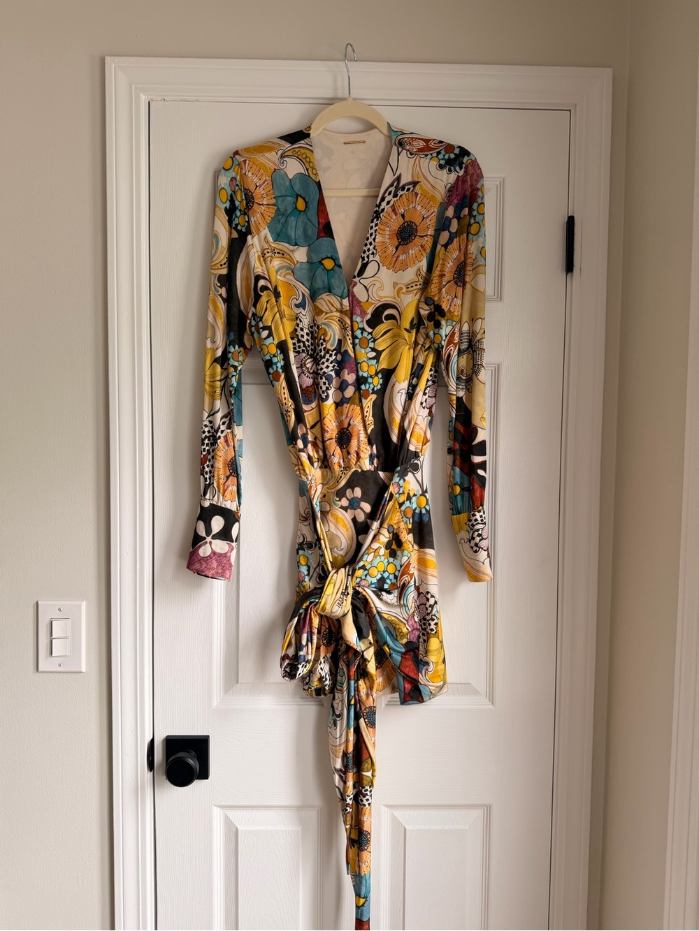 Alexis Silk Blend Floral Wrap Tie Mini Dress Size XS